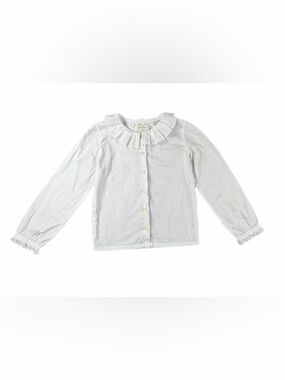 OLIVE JUICE Long Sleeve Cotton Pleat Collar Button Front Blouse - 6